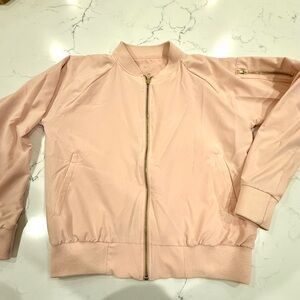 Women’s RARE Albion Blush Bomber Jacket with gold zippers size small